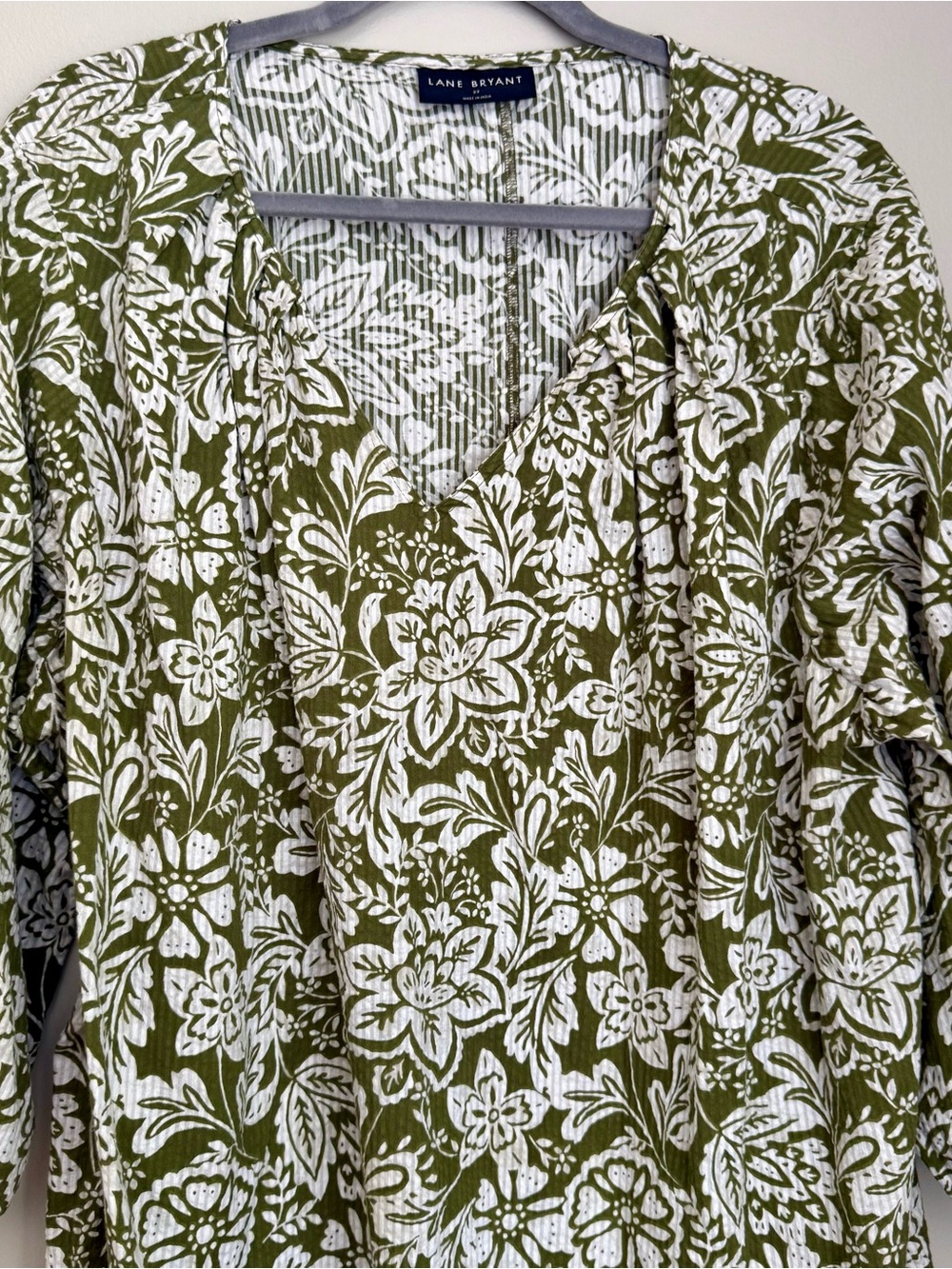 Lane Bryant Olive & White Floral V-Neck Tunic
